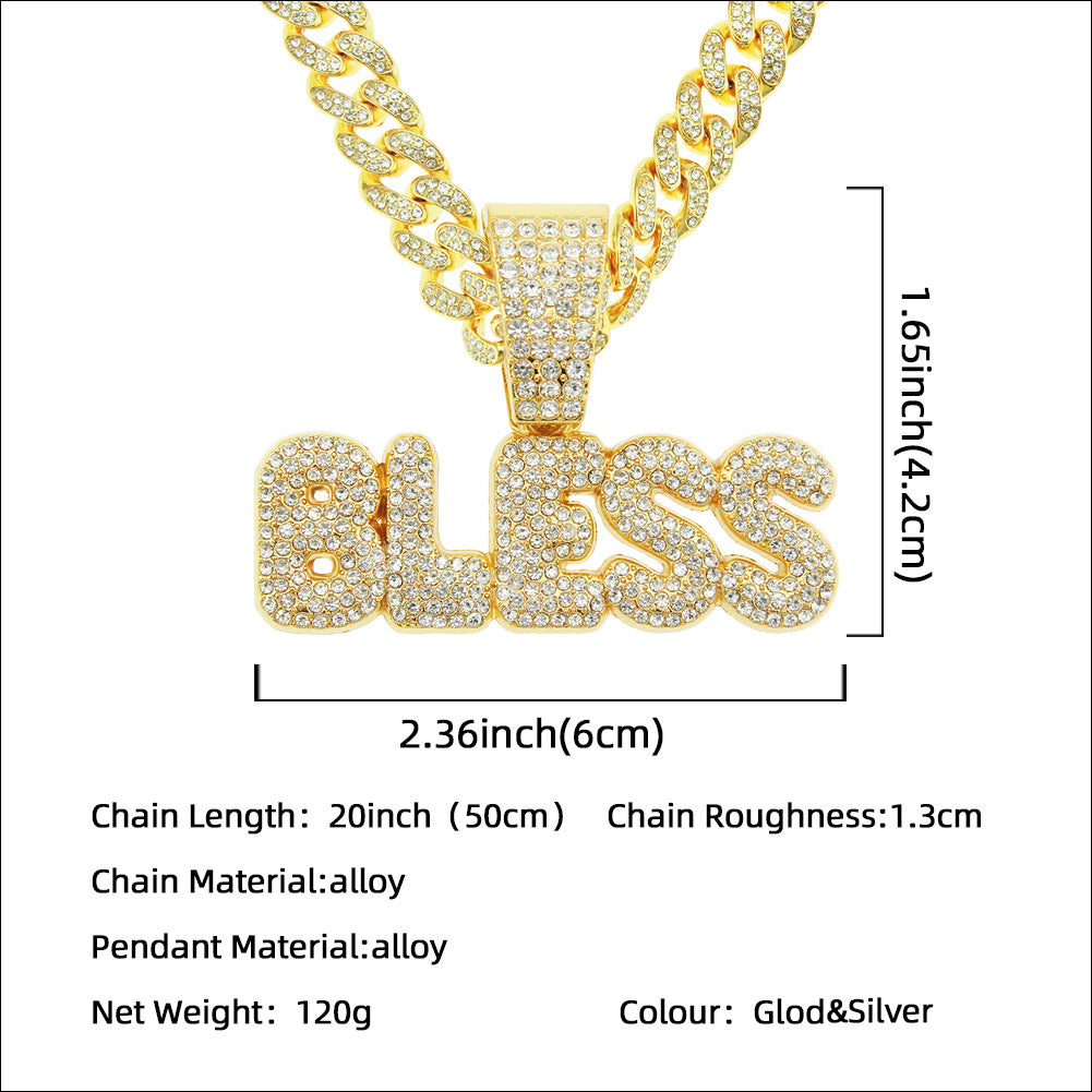 Men's Cool Diamond Letters Personality Stitching Gold For Cuban Pendants