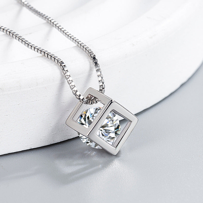 Cube Female Rhinestone Zircon Square Window Pendants