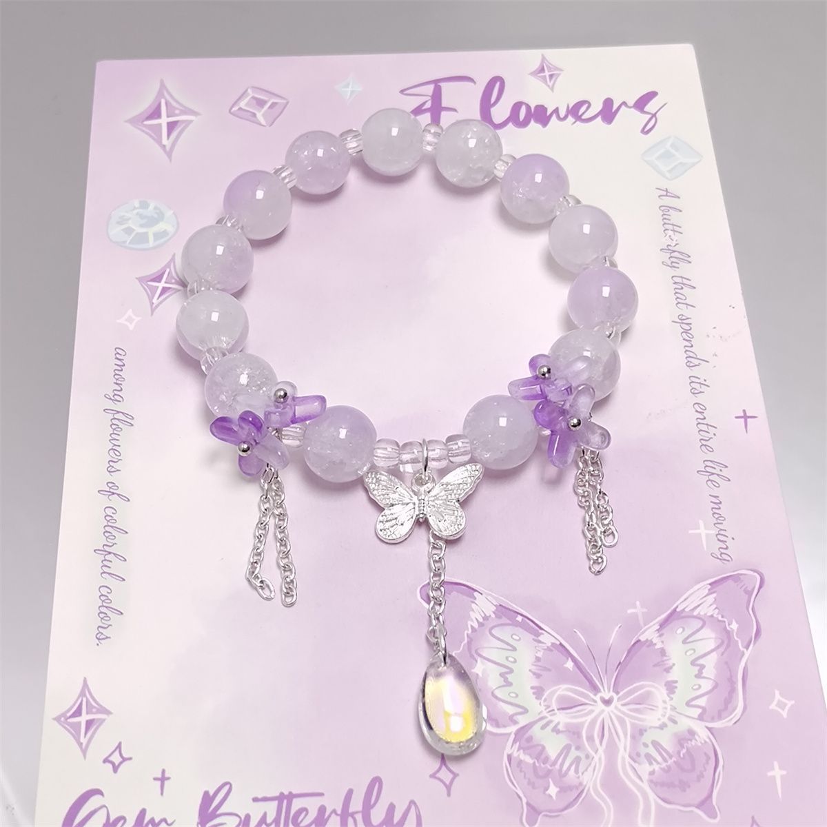 Style Crystal Peach Blossom Butterfly Water Drop Female Niche Design Bracelet