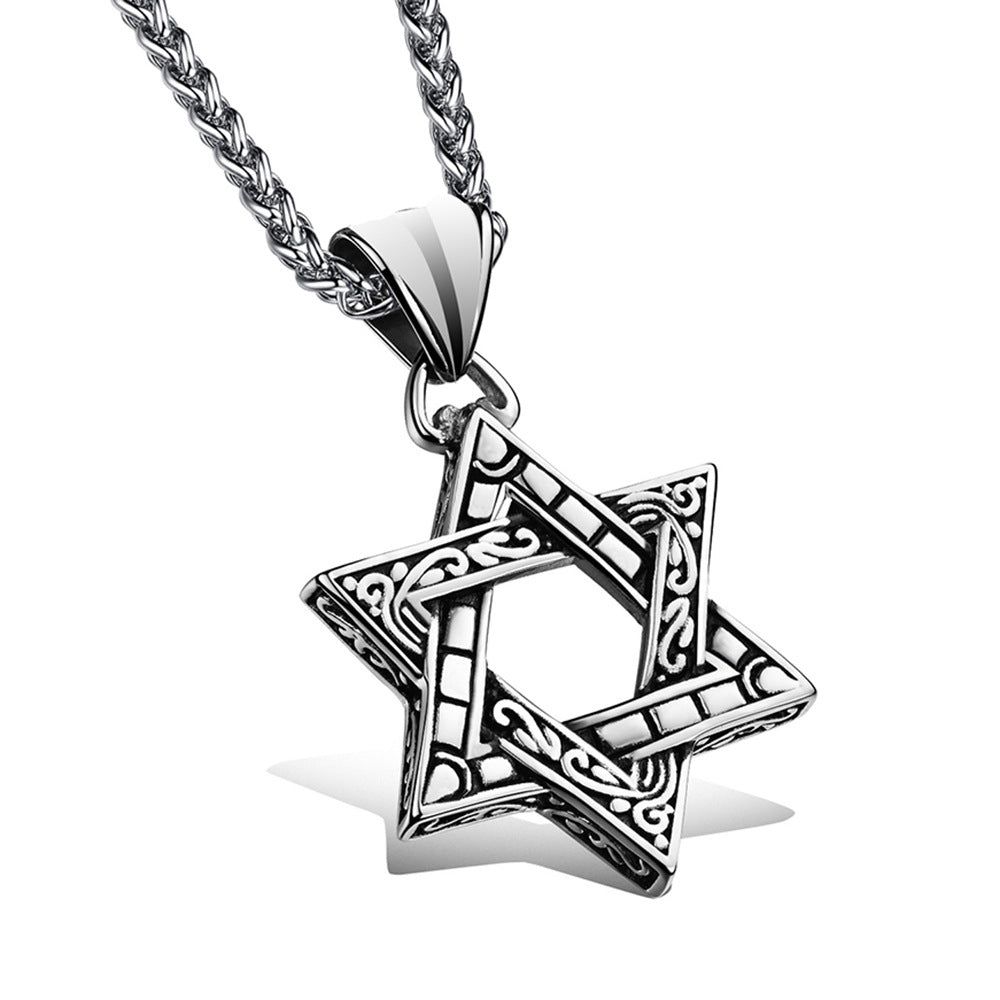 Men's Steel Six-pointed Star Vintage Stainless Hexagram Pendants