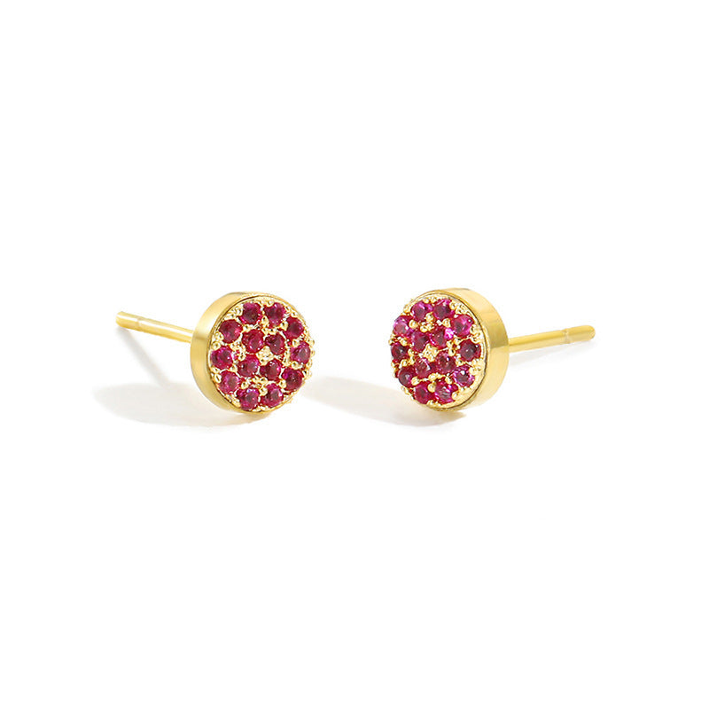 Women's Stainless Steel Petite Round Full Diamond Gold Earrings
