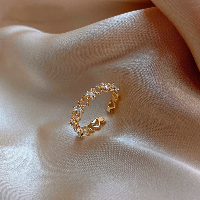 Real Gold Electroplated Zircon Buckle Light Luxury High Sense Index Ring
