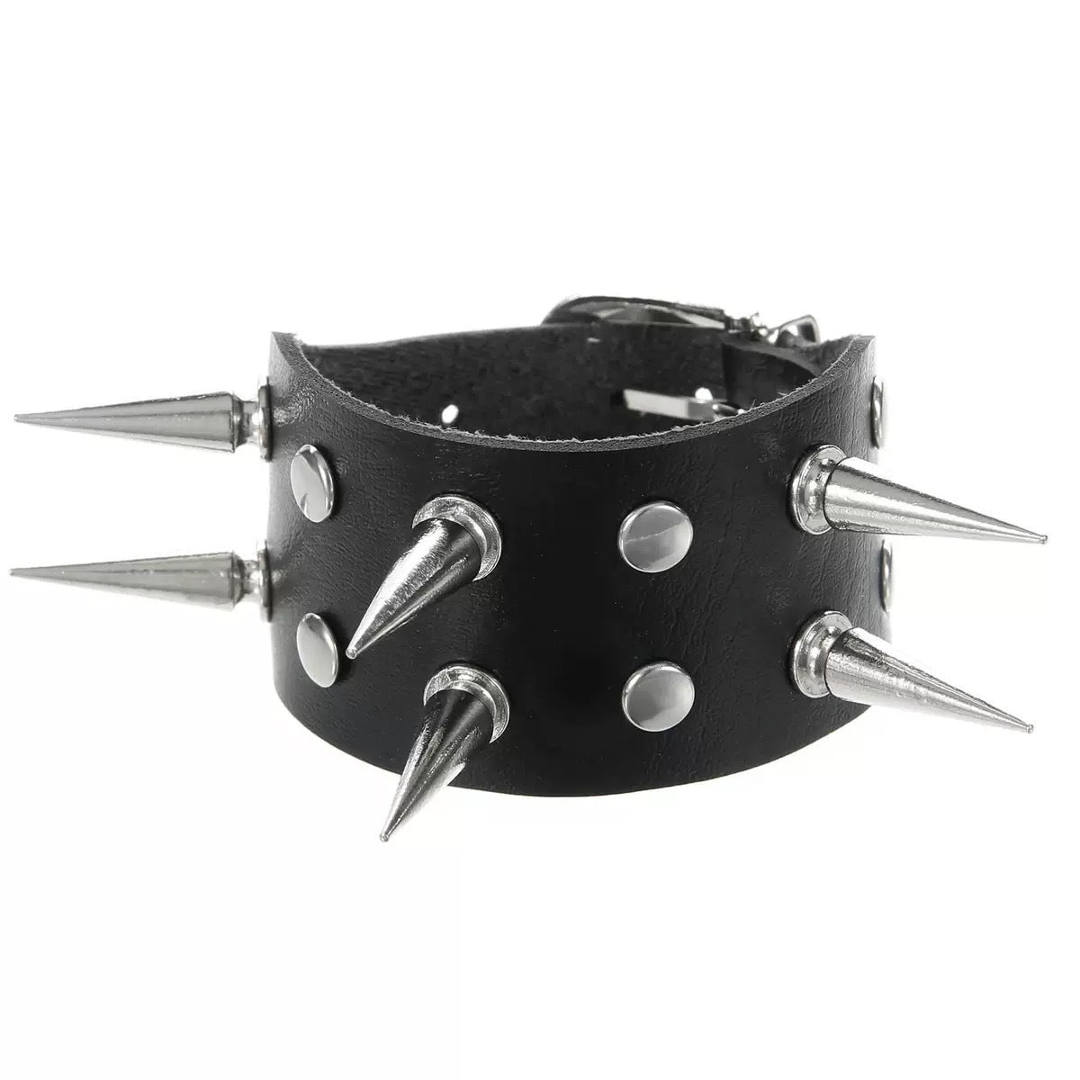 Men's Punk Leather Double Row Pointed Rivet Bracelet