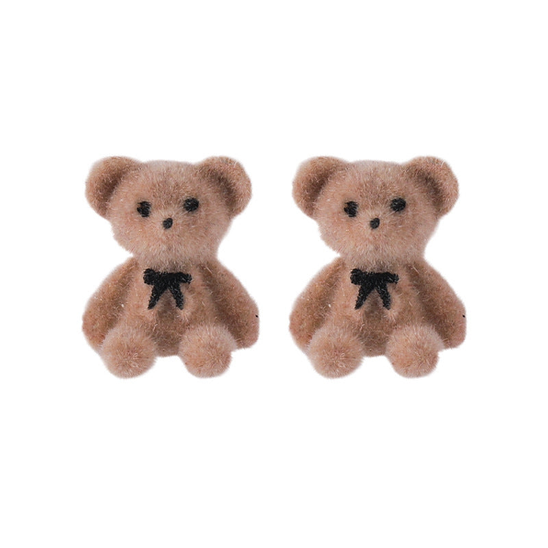 Cute Flocking Bow Bear Ear Cartoon Young Stud Earrings