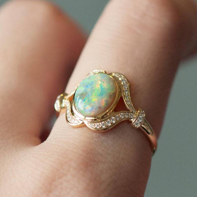 Women's Alloy Inlaid Opal Jewelry Gold Plated White Match Rings