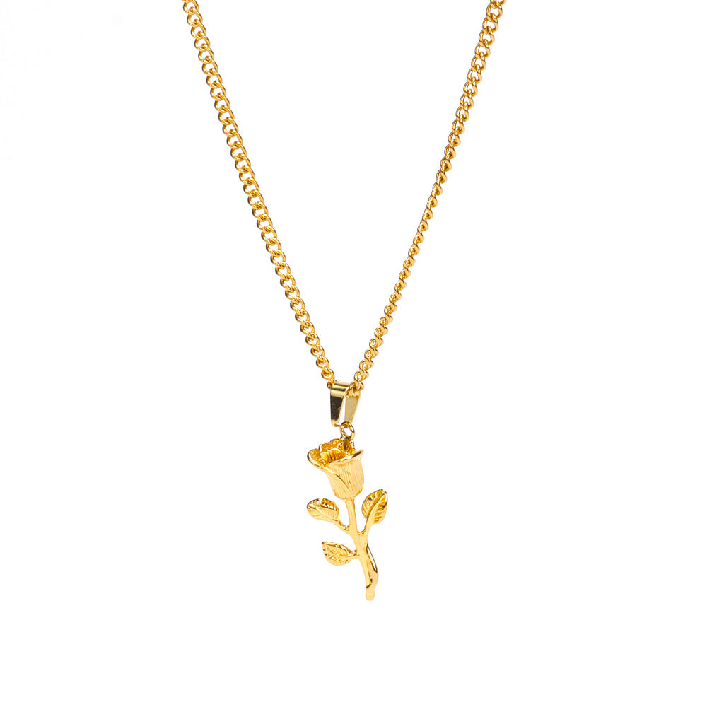 Steel Whole Body Stainless Wind Personalized Three-dimensional Rose Valentine's Day Necklace