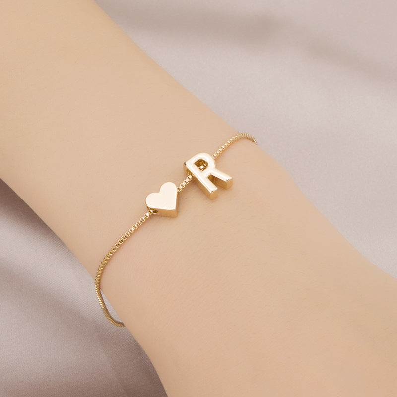 Heart Female Retro Personality Design English Letters Bracelets