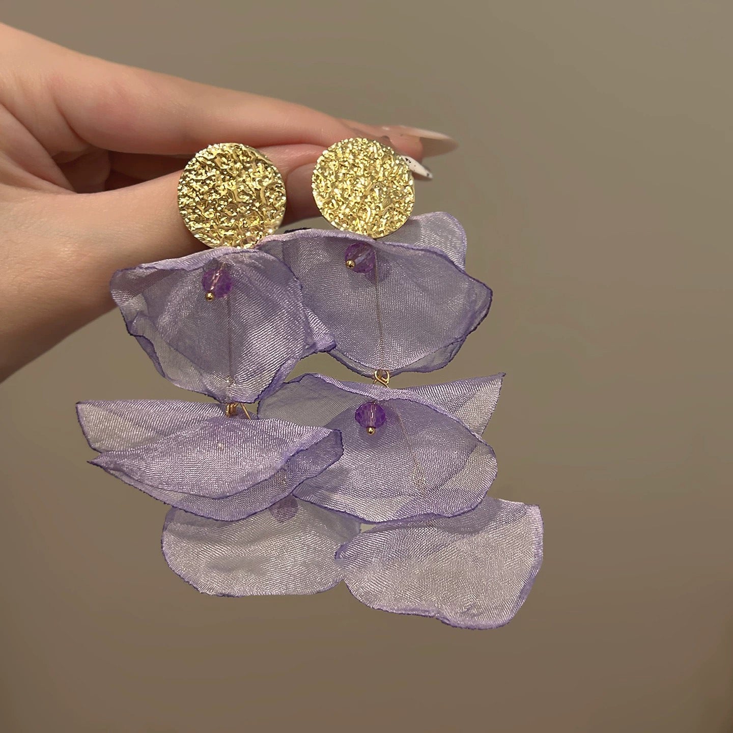 Women's Needle Fabric Purple Flower Tassel Light Luxury High-grade Temperament Fashionable Earrings