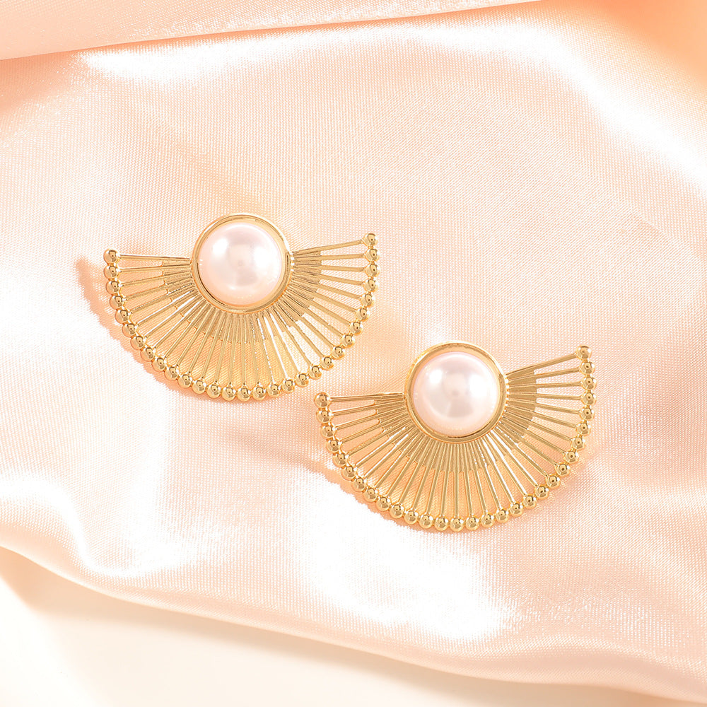 Women's Fashion Design Metal Glossy Surface Folding Ear Stud Earrings