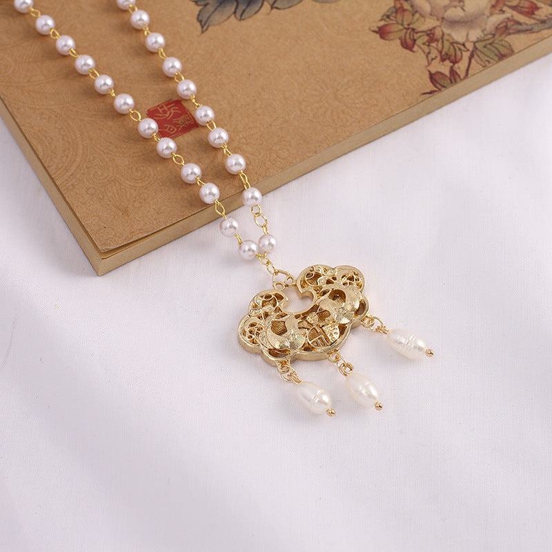 Safety Lock Pearl Of Precious Stones Ming Han Chinese Clothing Necklace