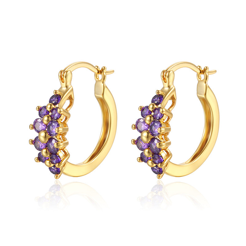 Luxury Purple Zircon Gold Plated Fashion Commuter High Sense Earrings