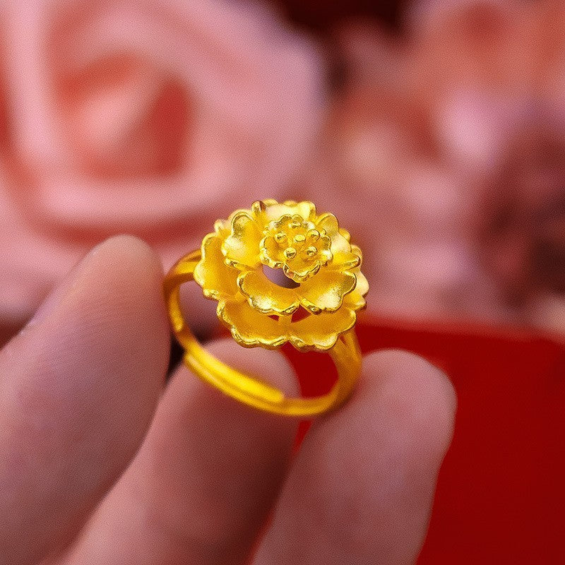 Women's Flower Simulated Vietnam Alluvial Gold Bridal Wedding Rings