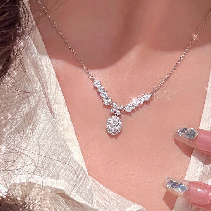 Wings Trendy Autumn Flash Goose Egg Gem Sier Clavicle Necklace