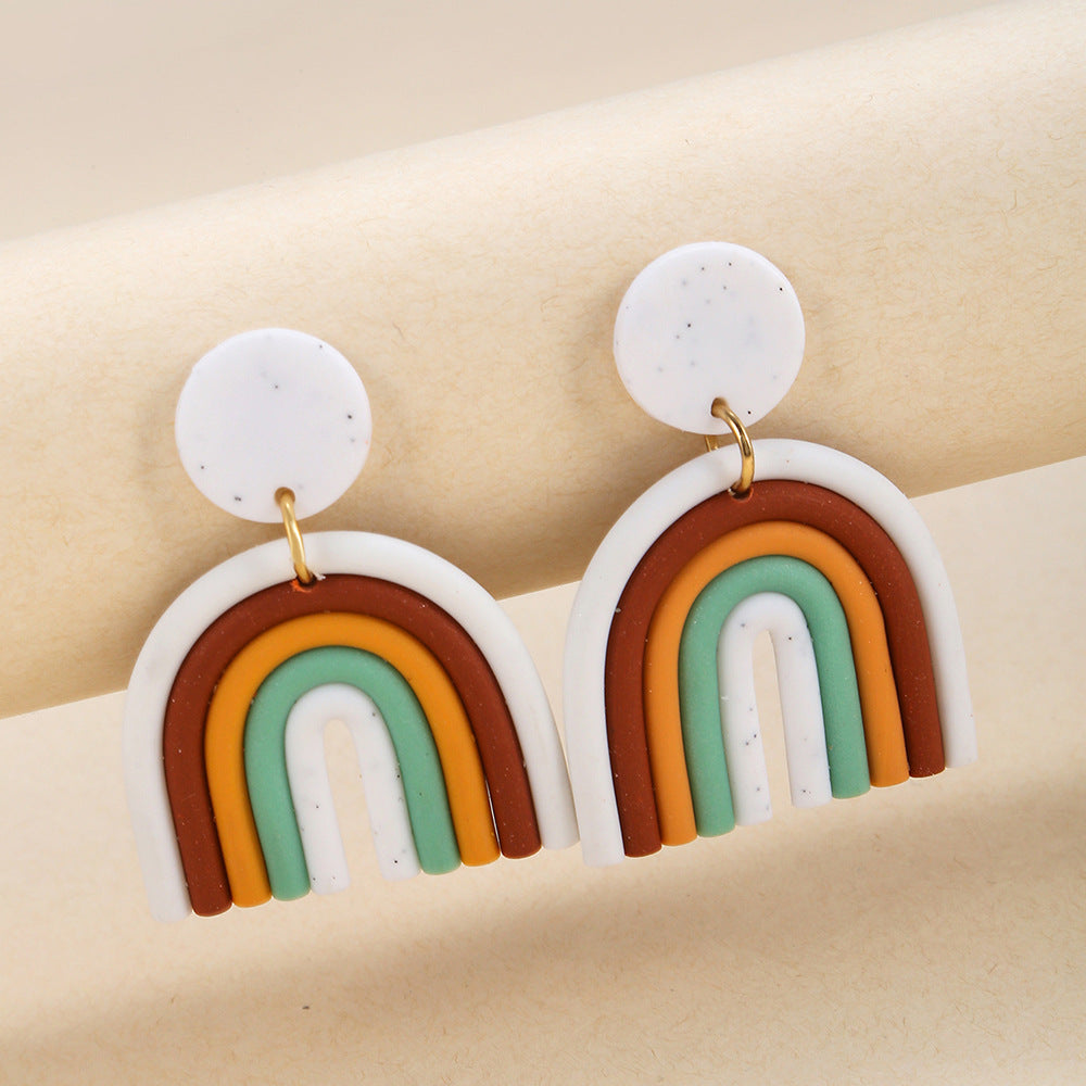 Bohemian Polymer Clay Handmade Rainbow Eardrop Stud Earrings