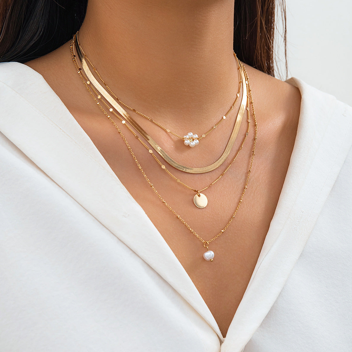 Glossy Personalized Round Tube Twin Metallic Snake Bones Necklace