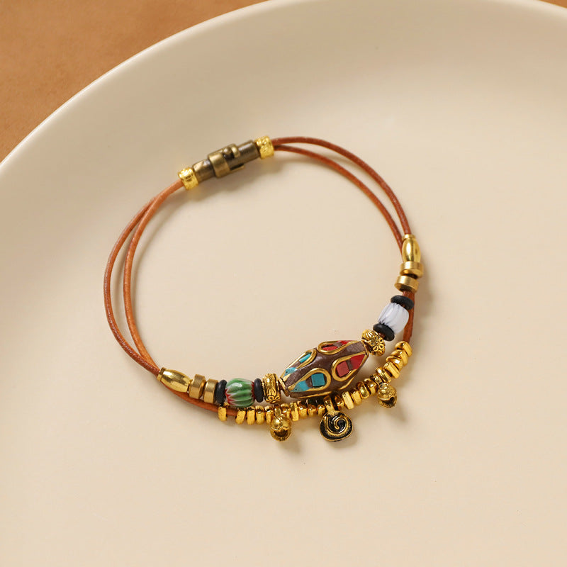 Nepal Vintage Cowhide Beaded Tibetan Ethnic Bracelet