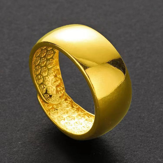 Men's Imitation Gold Wide Open Engraved Auspicious Pattern Domineering Plated Index Ring