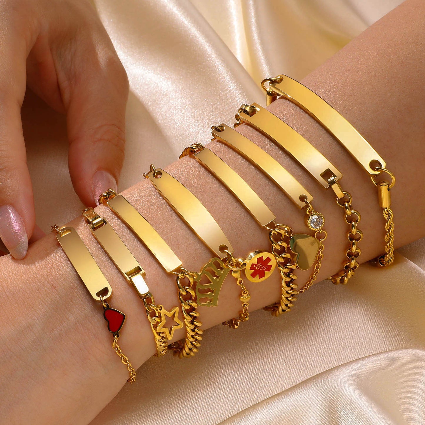 Women's & Children's Steel Curved Brace Lace Twist Chain Gold Bracelets