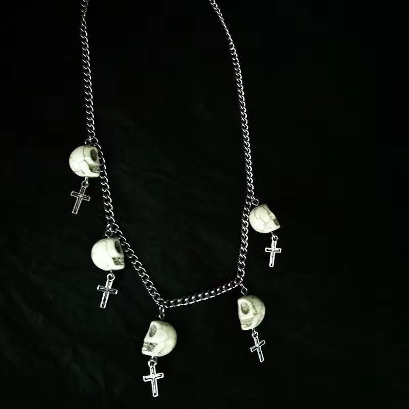 Punk Cross White Chain Sier Double Necklaces