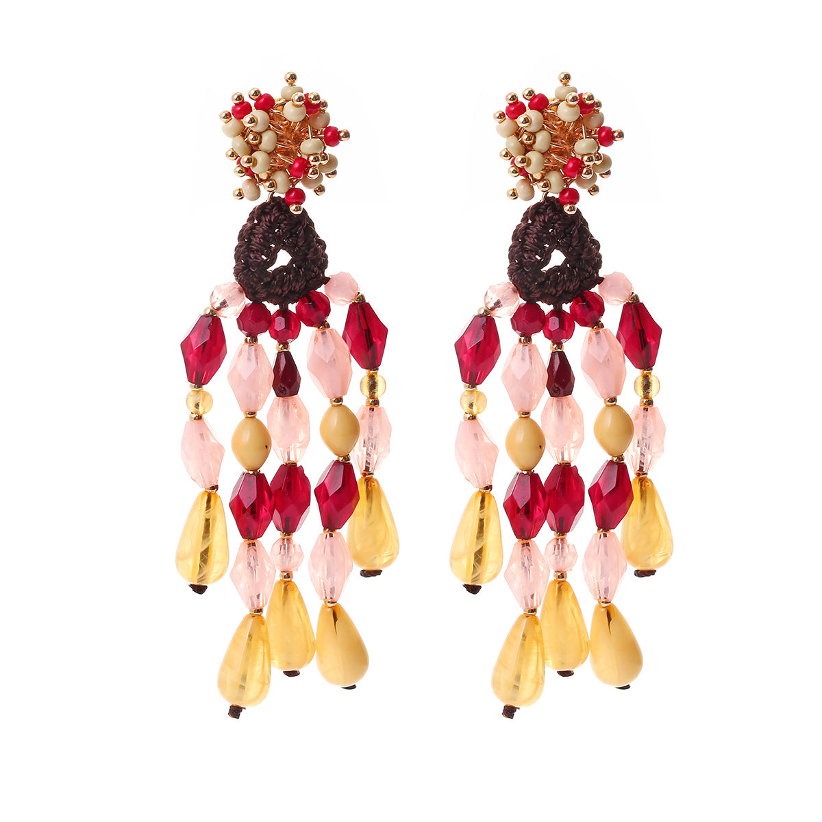 Women's Hand-woven Long String Colorful Jelly Bead Earrings