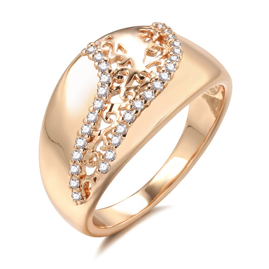 Korean Style Popular Copper Gold-plated Zircon Fashionable Elegant Glossy Carved Rings