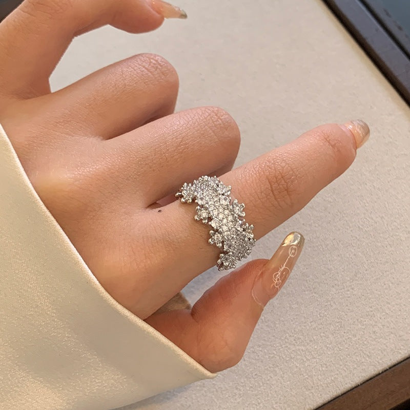 Diamond Super Flash Zircon Open Design Sense Niche High Class Ring
