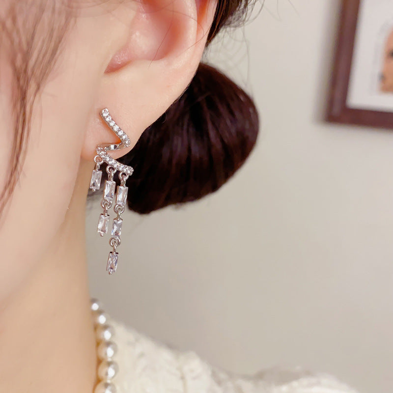 Sterling Sier Needle Exquisite Fashion Wild Zircon Twisted Tassel Temperament Rings