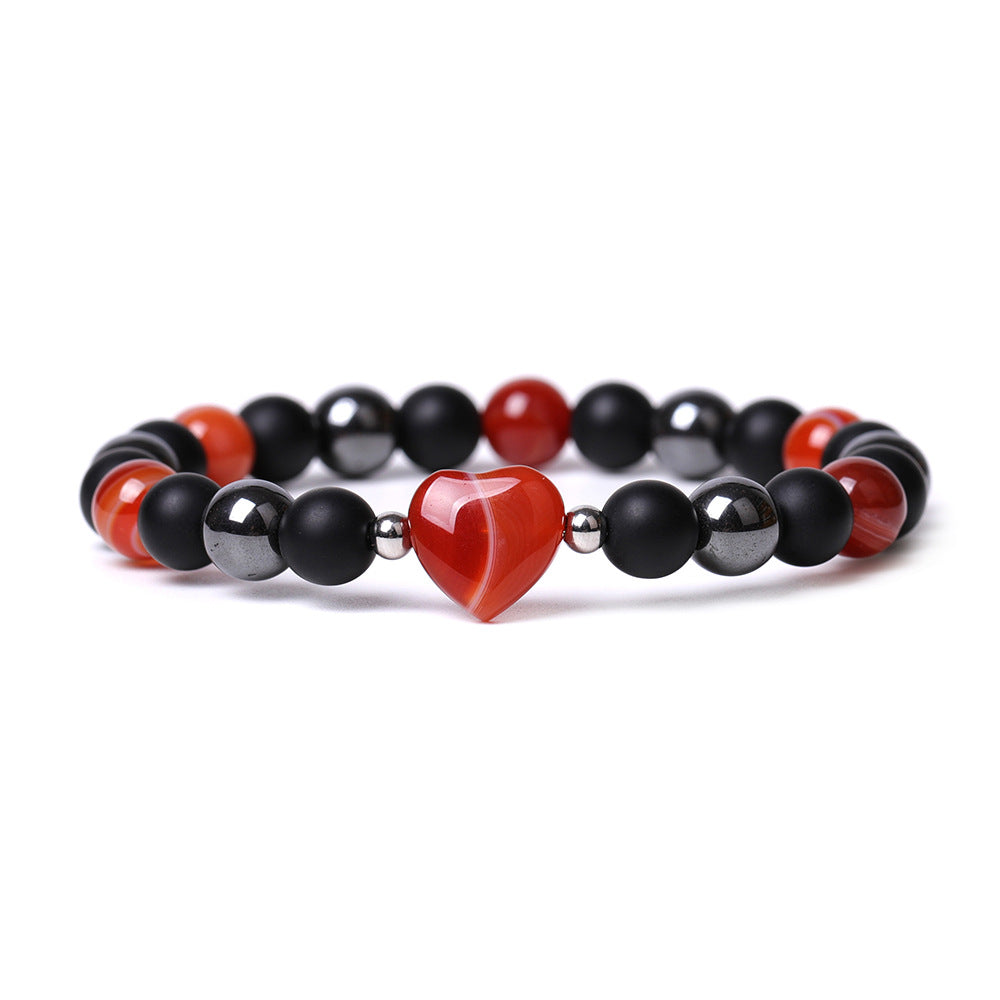 Tigereye Hand-cut Peach Heart Couple Agate Old Topaz Bracelet