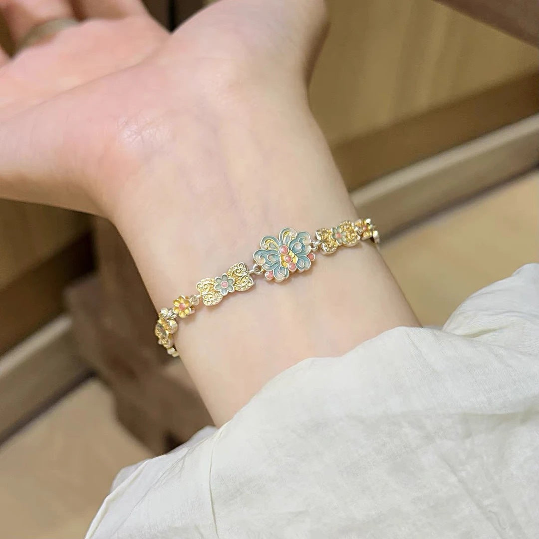 Butterfly Enamel National Style Chinese Female Light Luxury Minority High-grade Bracelets