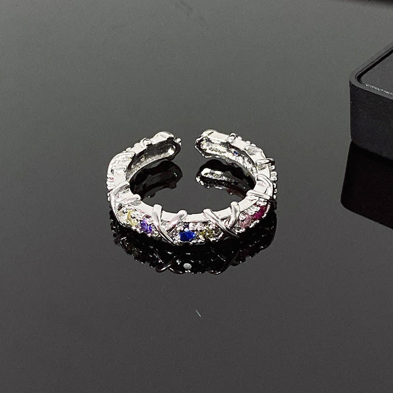 French Entry Lux Cross Colorful Crystals Open Rings