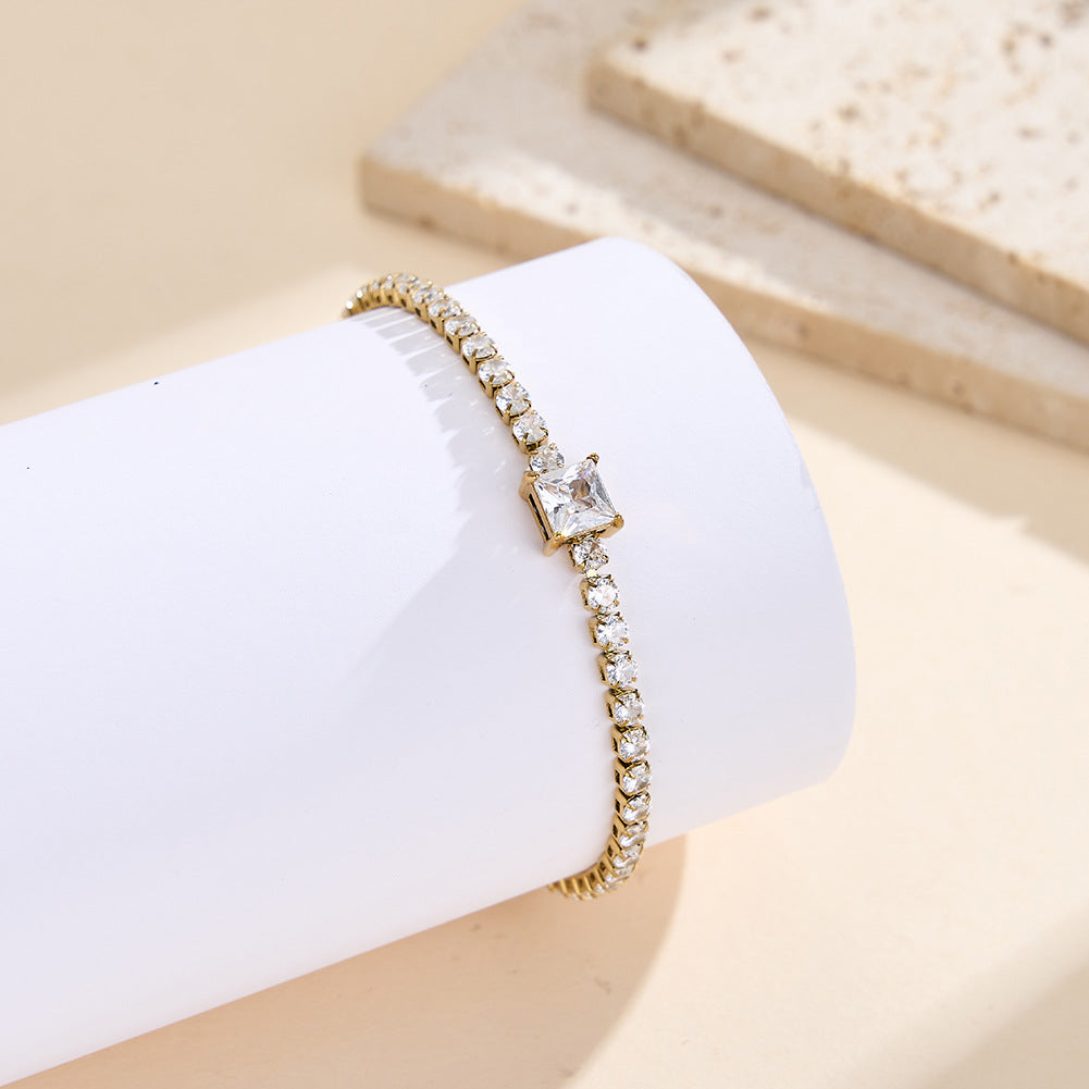 Gold Plated Square Zircon Tennis Chain Bracelet