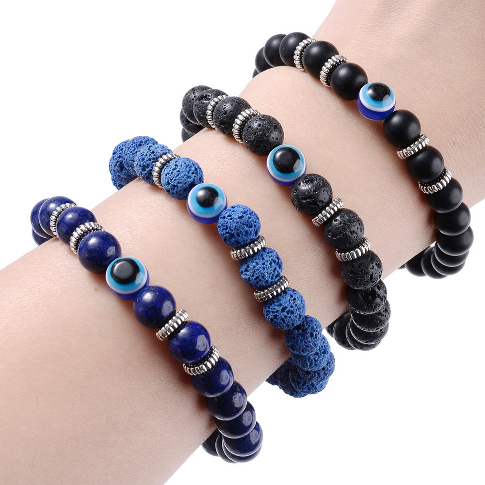 Blue Volcanic Rock Bead Devil Eye Fatima Bracelets