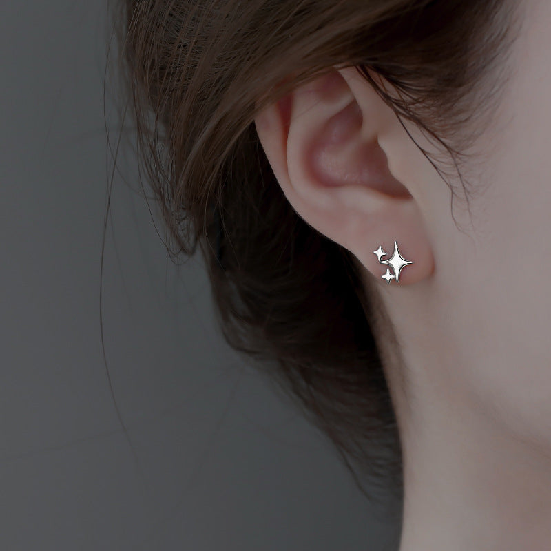 Three Four Stars Ear Street Style Cool Handsome Trendy Cross Stud Earrings