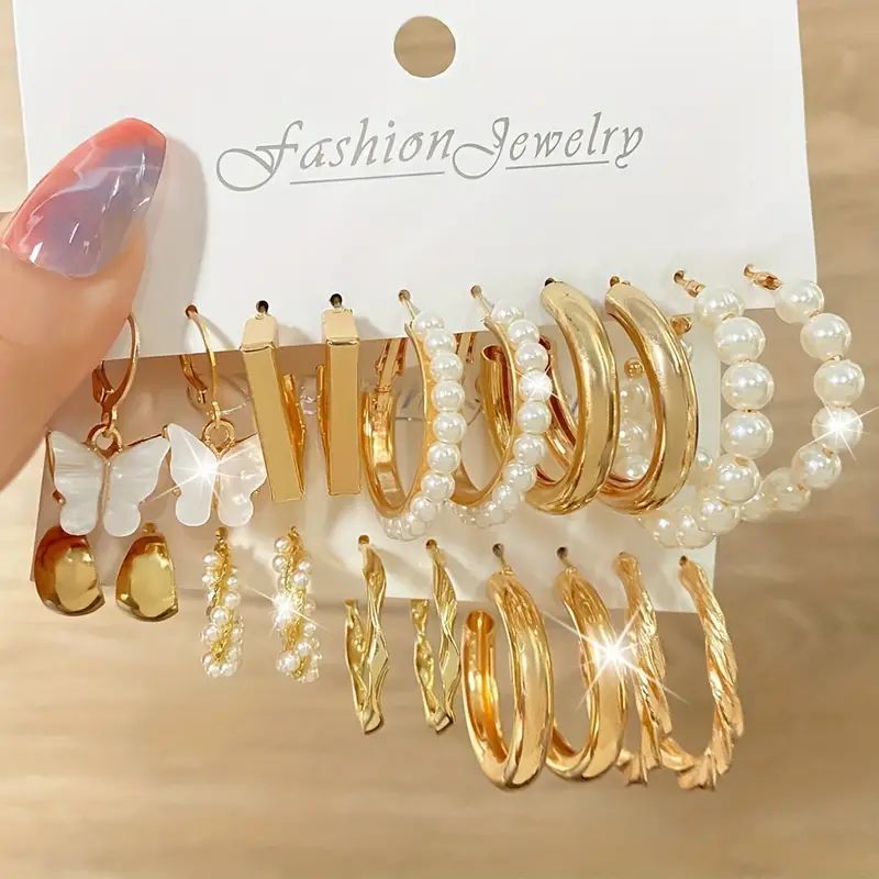 Ear Square Geometric Vintage Pearl Hepburn Style Earrings