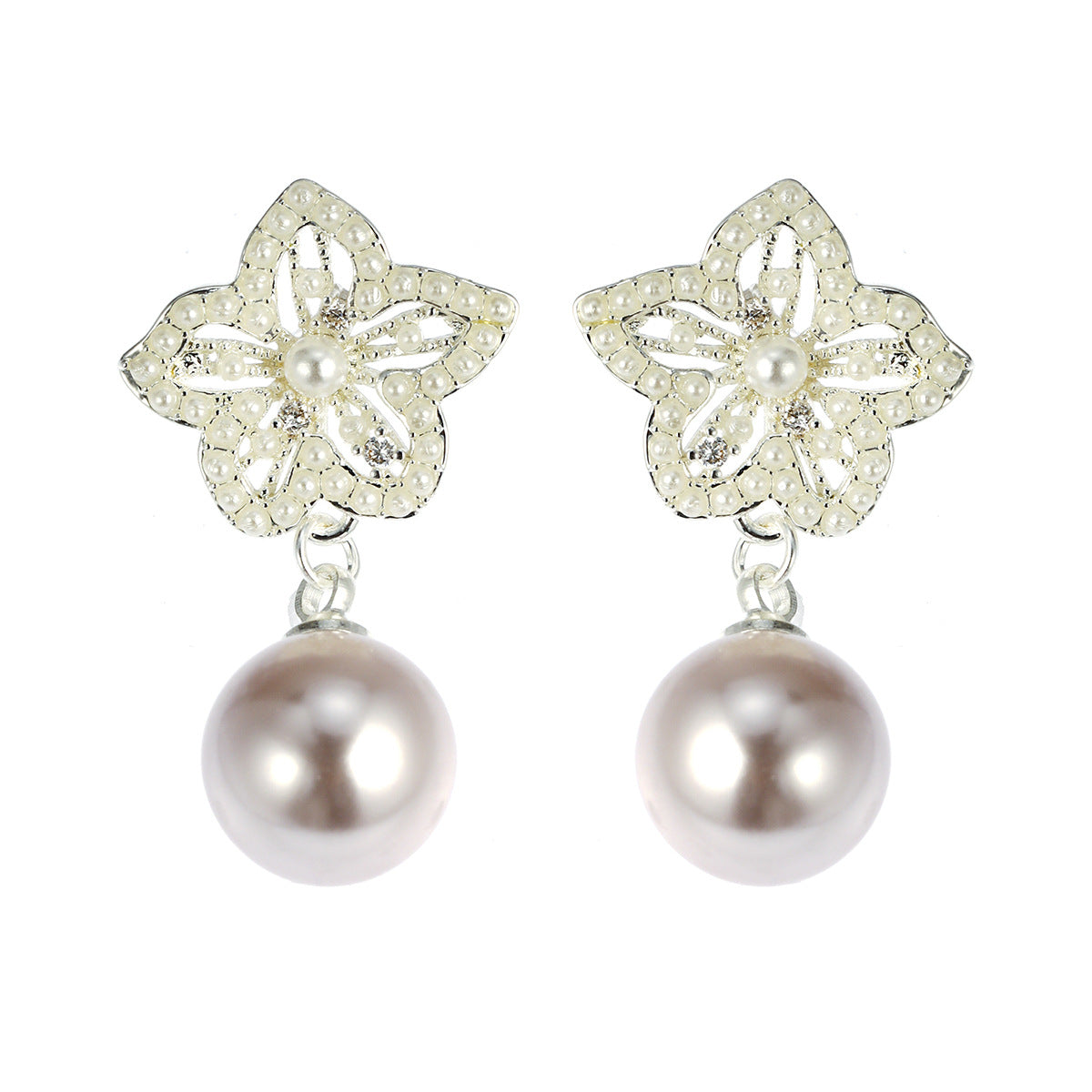 Needle Exquisite Shining Diamond Sweet Pearl Stud Earrings
