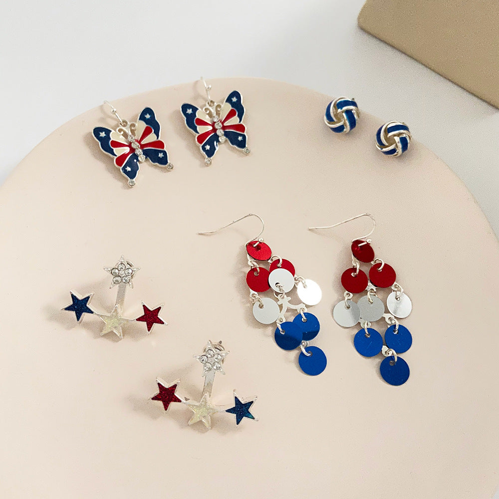Women's Carnival Party Stars Stripes National Flag With Stud Earrings