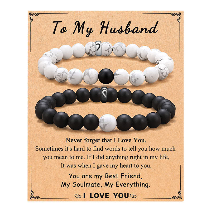 Couple Pair Suit Black White Beaded Bracelets