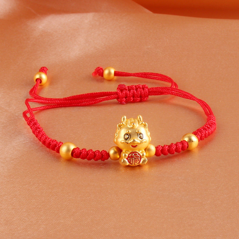 Chinese Style Hand-woven Gold-plated Dragon Red Rope Bracelets