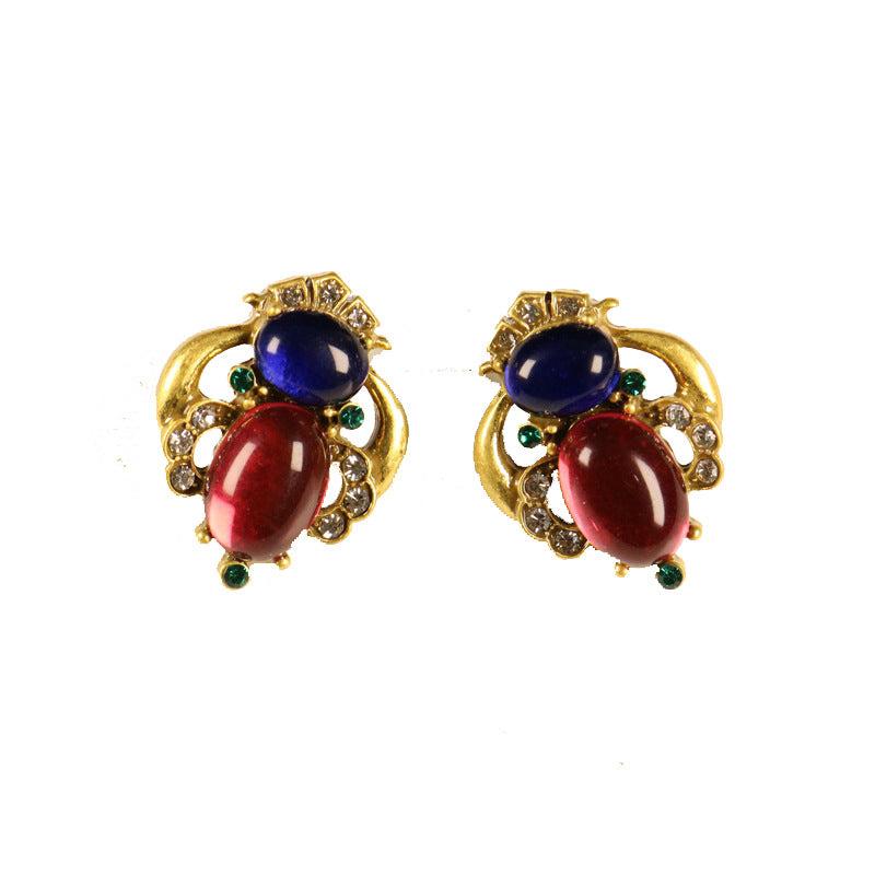 Elegant Retro Truncheon Brooch Colored Glaze Inlaid Refined Grace Jewelry Set