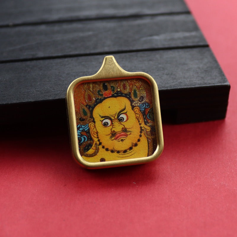 Tibetan Square Hand Painted Golden Outline Eight Patron Pendants