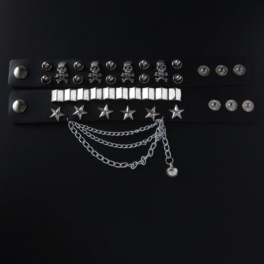 Wide Domineering Personalized Skull Rivet Punk Bracelets