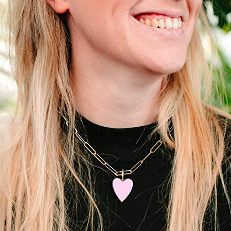 Women's Source Heart-shaped Gold-plated Stainless Steel Clip For Girlish Fashion Love Necklace