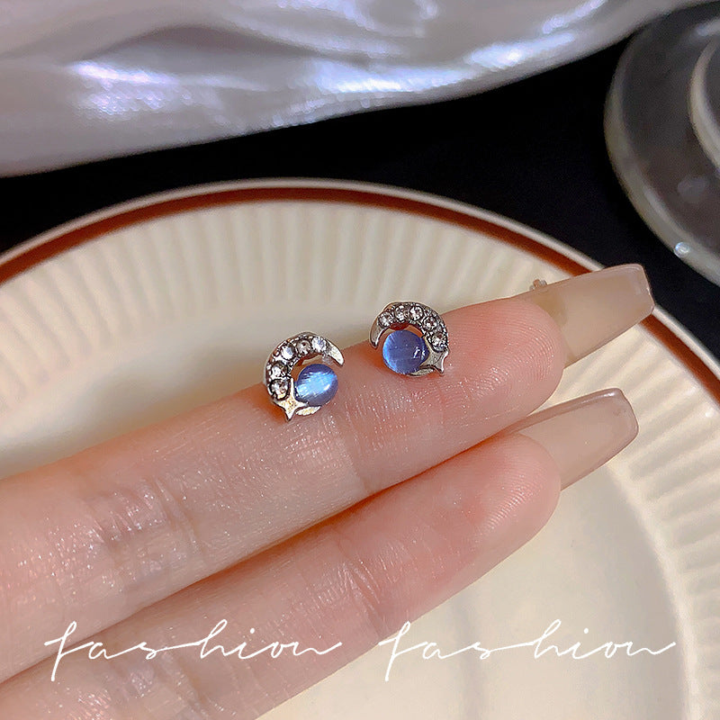 Series Mini Blue Zircon Female Niche Advanced Earrings