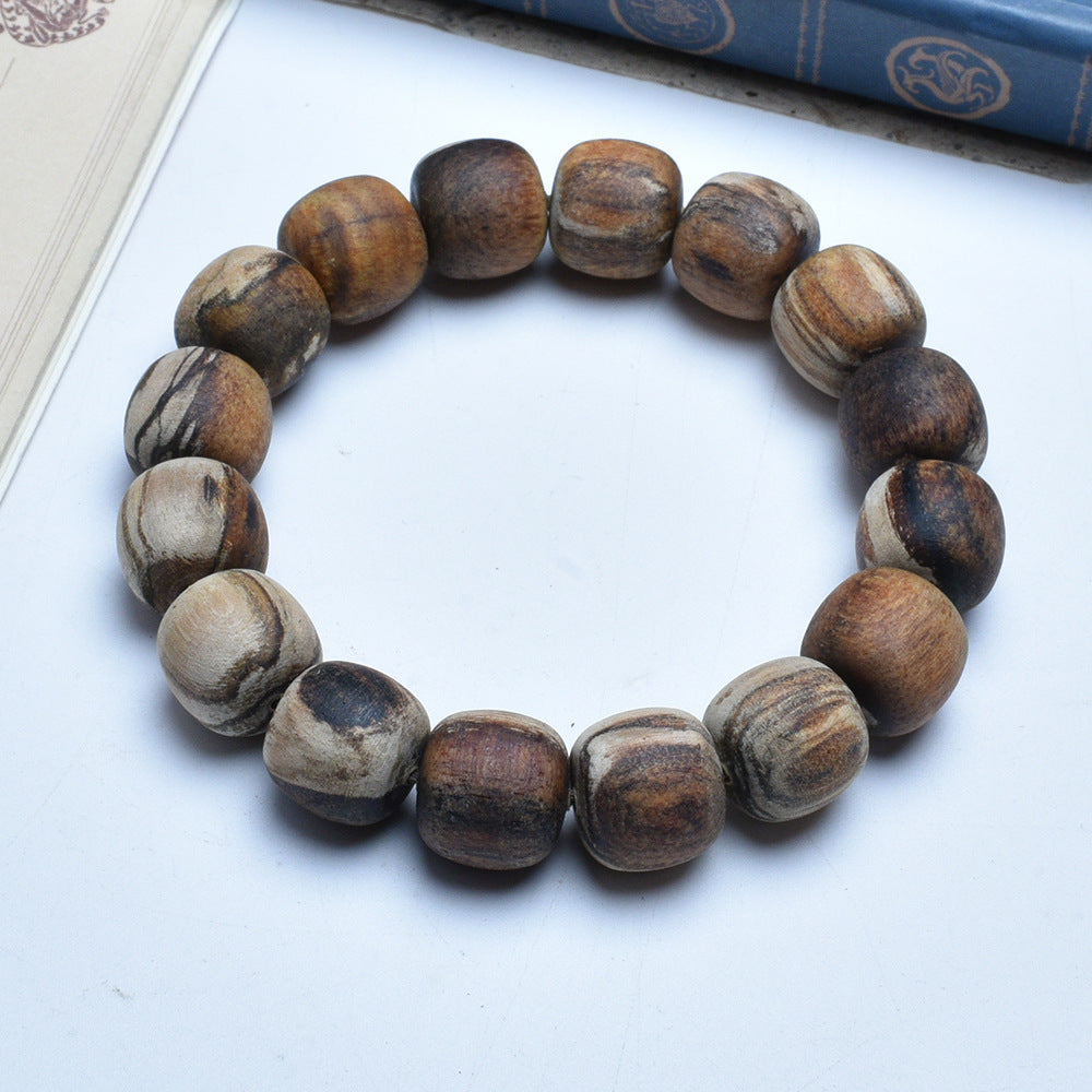 Wooden Prayer Beads Rosary Log String Flower Leather Bracelet