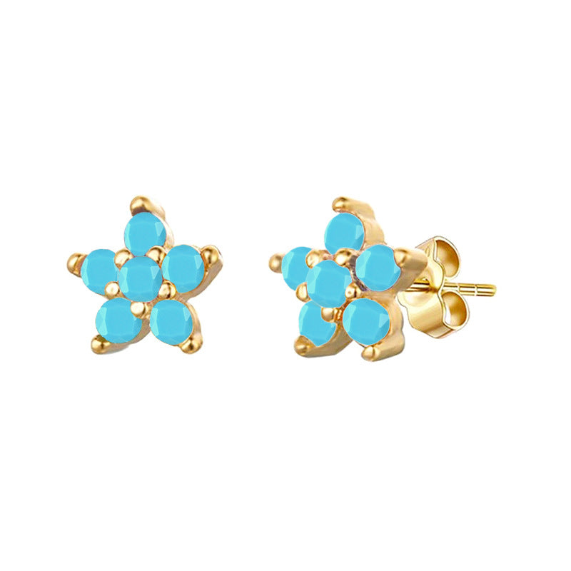 Sier Needle Color Flower Diamond Petite Female Creative Fashion Simple Rings