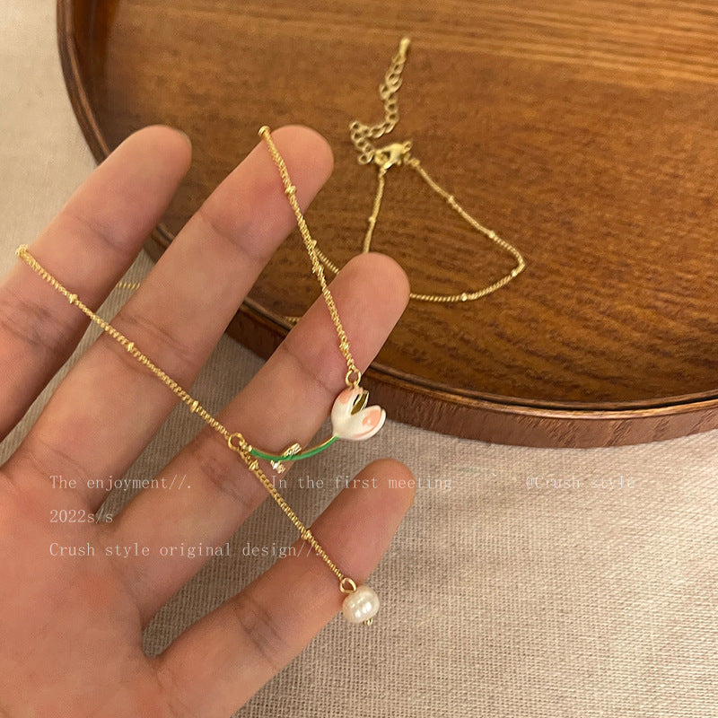 Fairy Mori Style Tulip Tassel Imitation Pearl Female Pastoral Temperament Necklace