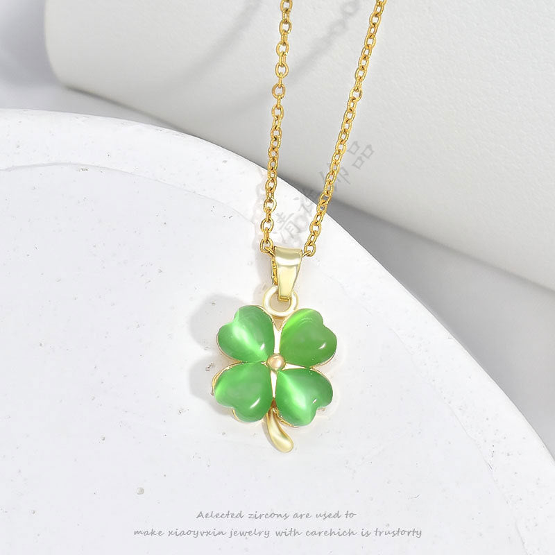 Live Broadcast Rotatable Green Clover Female Light Luxury Simplicity Necklace