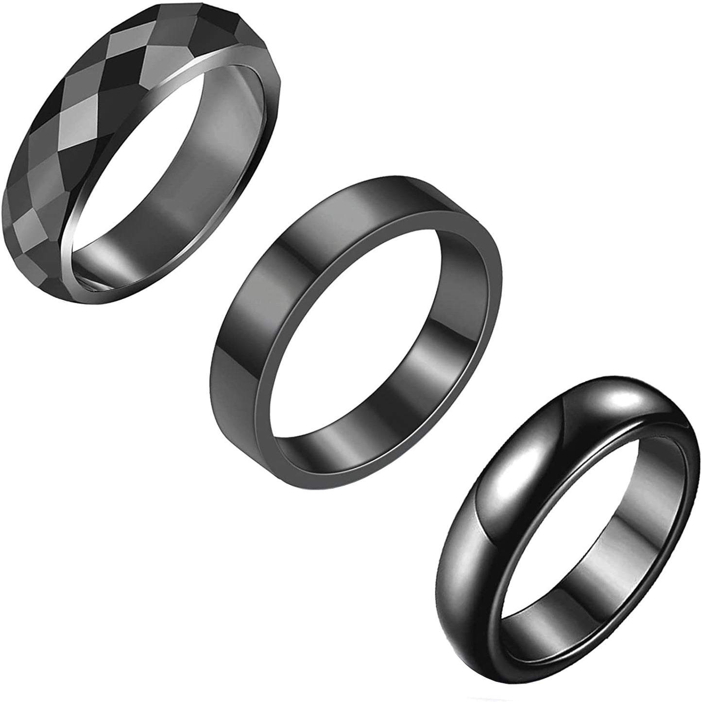 Women's & Men's Hematite Shank Haematite Curved Diamond Surface Ring