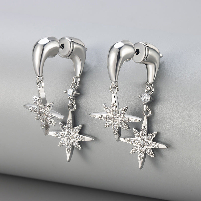 Women's French Entry Lux Eight Awn Star Flash Stud Earrings