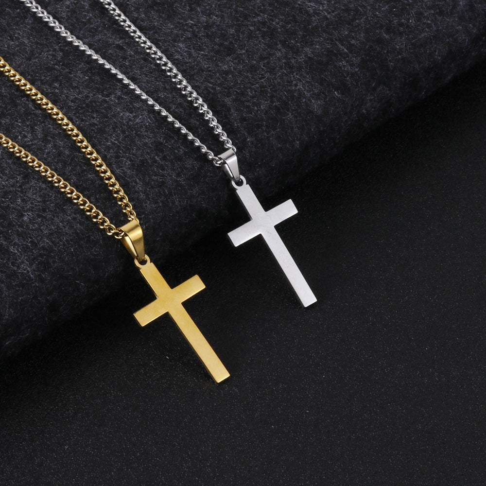 Men's Chain Cross Simple Stylish Glossy Couple Necklaces